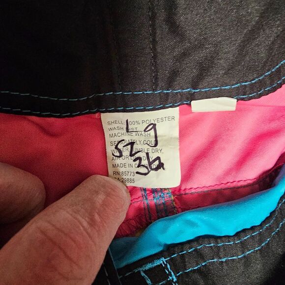 O'Neill Mens Board Shorts Swim Trunks Size 36 Turquoise Yellow Pink Drawstring - Picture 4 of 7